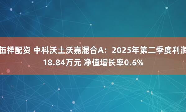 伍祥配资 中科沃土沃嘉混合A：2025年第二季度利润18.84万元 净值增长率0.6%